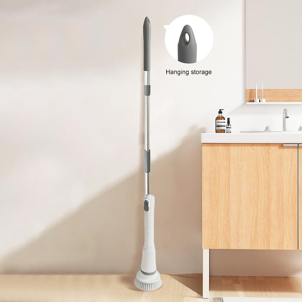 Fregadora Giratoria Eléctrica Cepillo De Limpieza Turbo Giratorio Multiusos Inalámbrico Con Brazo De Extensión Ajustable 6 Cabezales De Limpieza Reemplazables Suministros De Limpieza For El Hogar