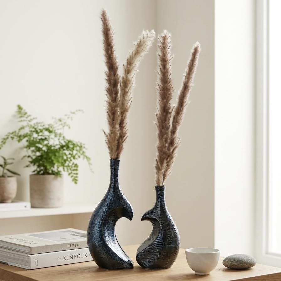 Best Decorative Vases: Glass vs Ceramic 86 Sculptural Vase | Set of 2 for Home Decor | Modern Textured Metal...