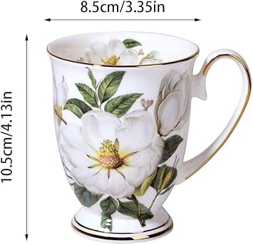 Porcelain Mugs Set of 4, Floral Design Bone China Mug, 11 oz/312 ml
