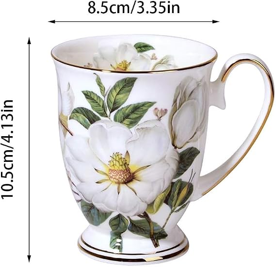Porcelain Mugs Set of 4, Floral Design Bone China Mug, 11 oz/312 ml