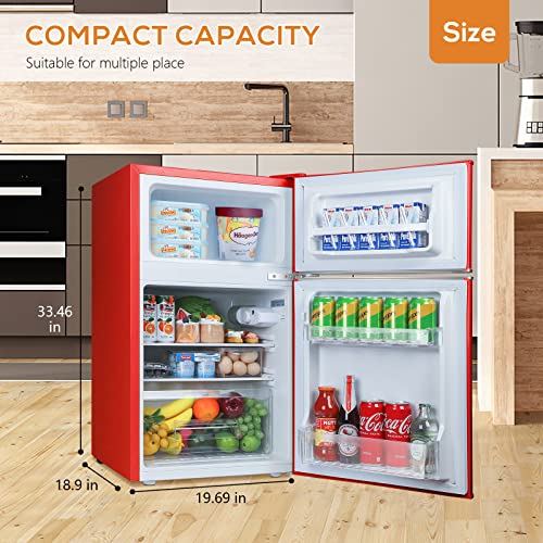 Antarctic Star Compact Mini Refrigerator Separate Freezer, 3.1 Cu Ft Small Fridge Double 2-Door Adjustable Removable Retro Stainless Steel Shelves Garage Camper Basement/Dorm/Office… #TOP2