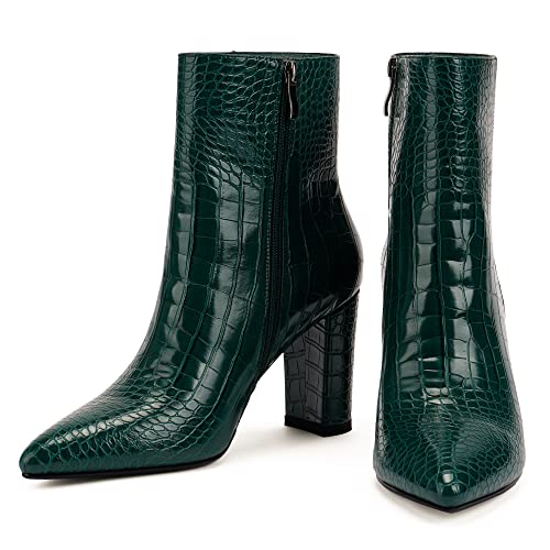 Modatope Boots For Women Ankle Boots Chunky High Heel Short Boots Shoes Sexy Dress Boots With Side Zipper Mid-Calf Boots Point Toe Green Work Boots Size 9.5 #TOP2