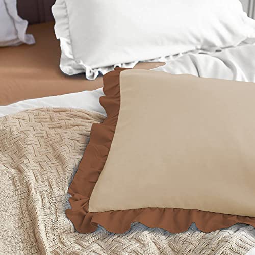 Image of YRM Bedding's Ruffle Beautiful Pillow Cover | Super Soft Elegant Premium Microfiber Frill Pillow Cover Set of 2 (20 inchx30 inch Inches) (Beige /Chocolate Brown)