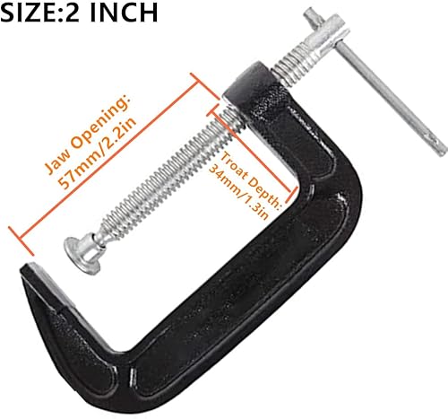 Miniatura 2 de Juego de abrazaderas en C de 2 pulgadas, abrazadera C de acero resistente, abrazaderas C de resistencia industrial para carpintería, soldadura y