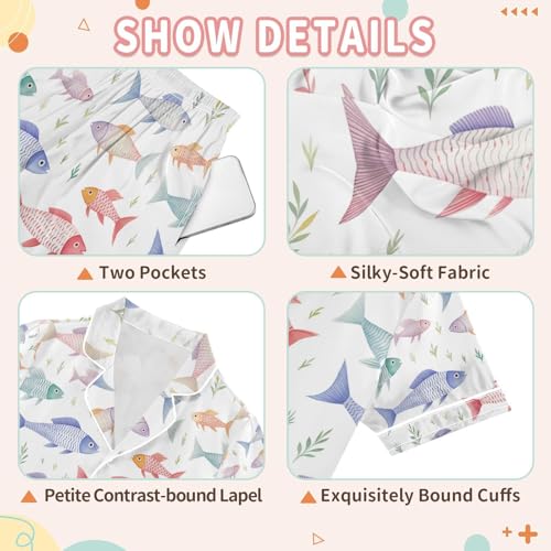 senya Colorful Fish Satin Summer Pajama Sets Silk Short Sleeve Button Down Sleepwear3