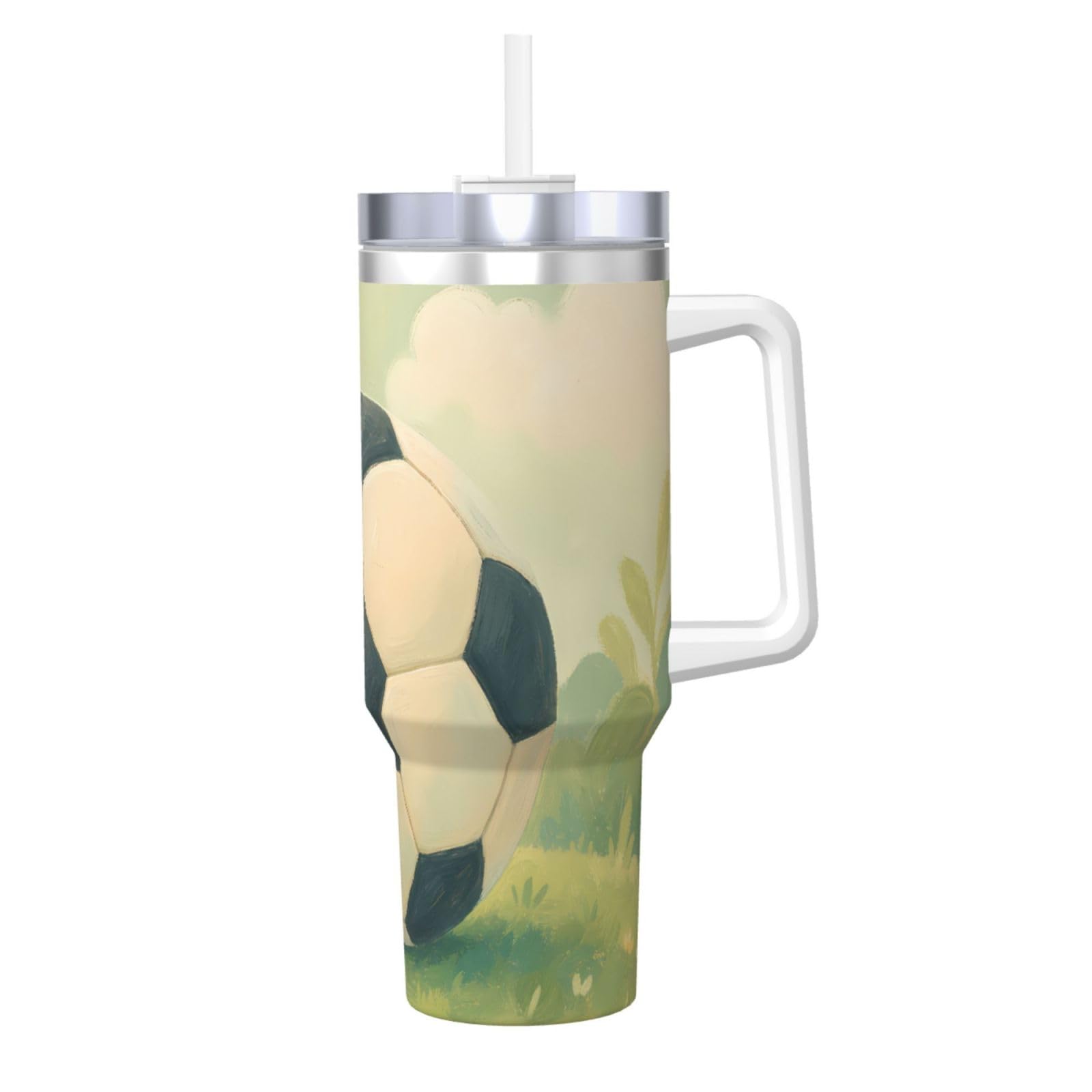 Vaso aislado de fútbol de 1,2 l con tapa con pajilla para evitar derrames en el trabajo