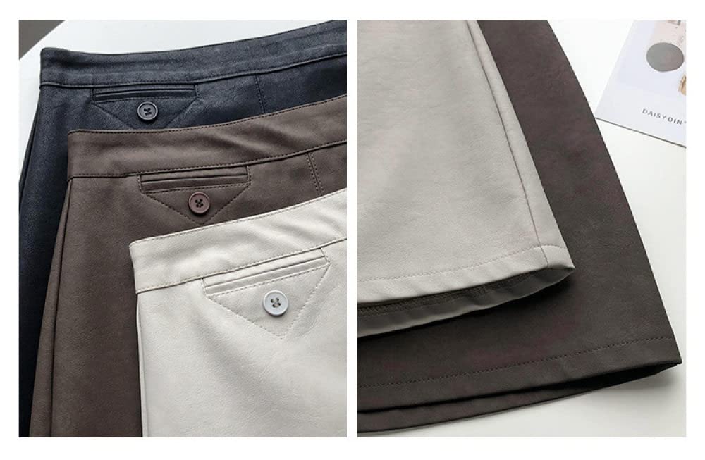 OZEO Röcke,Damen-Minirock Beige High WAIS Matte Pu-Lederrock Hüften Mit Reißverschlüssen Umwickelt Knöpfe A-Linie Mode Kurzer Rock Für Mädchen Damen Frühling,M