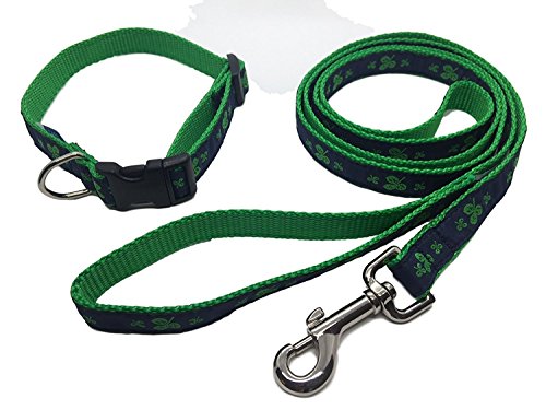 Preston Shamrock Dog Collar and Leash Set Navy/Green Ribbon and Nylon Webbing (Small)