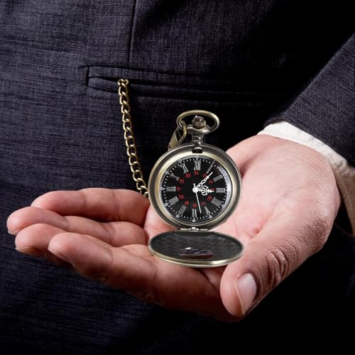 NIRJIK Taschenuhr Mit Kette 2PCS, Vintage Taschenuhr für Herren, Taschenuhren Mechanisch Klassisches Quarz Design, Steampunk Uhren Arabisch Ziffern für Männer Frauen Vater Opa Geburtstag Jahrestag