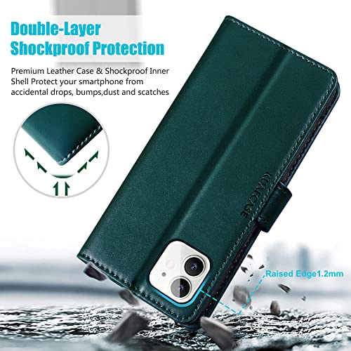 Kuafcase Compatible for iPhone 12/12 Pro Case, 4 Card Slots Magnetic Closure Kickstand Shockproof Protective Phone Case Compatible for iPhone 12/12 Pro - Green - Image 2