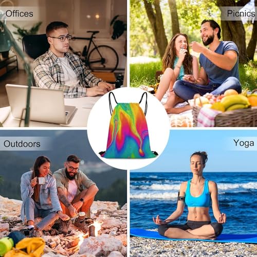 Image of Large Capacity Beam Backpack Drawstring Sack for Basketball Sports Gear Travel Storage Men Women Unisex, Watercolor Fantasy Color Neon Bags