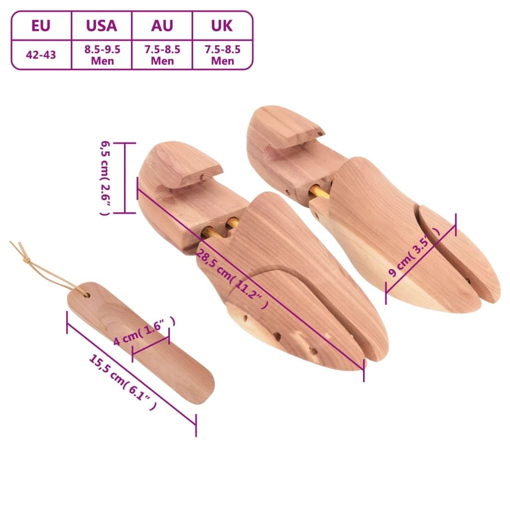 Horma de zapatos de madera maciza de cedro con calzador EU 42-43, moldeador de zapatos ajustable para hombre y mujer, dilatador de zapatos para mantener la forma, evitar arrugas, protección