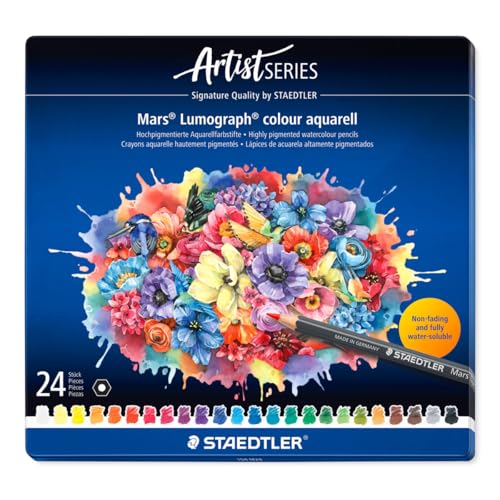 Crayons aquarellables STAEDTLER à mine de 3,6 mm et 24 nuances miscibles à l’eau