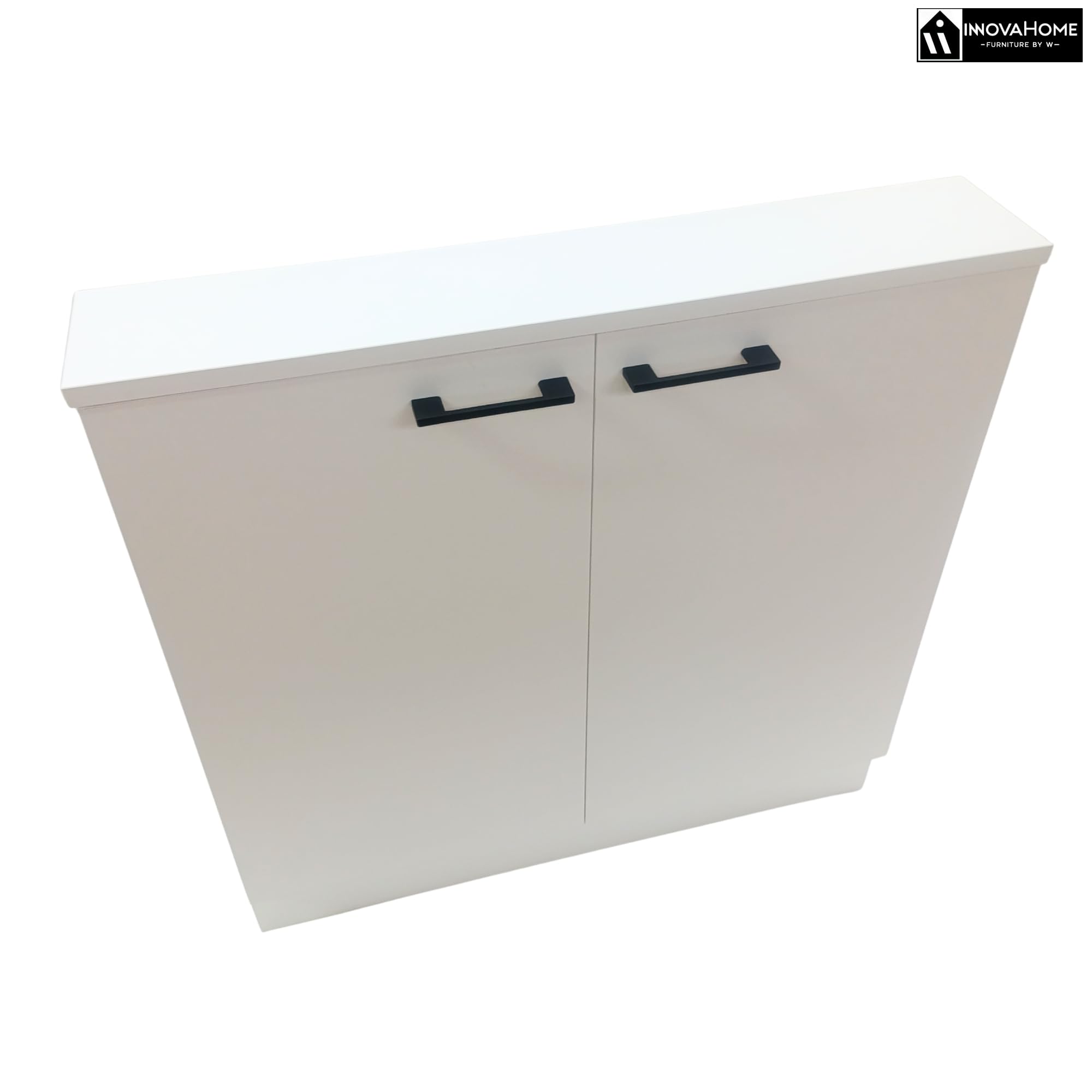INNOVAHOME Armario Abuhardillado 80cm – Mueble Bajo Tejado con Estructura Maciza de 18mm (Cuerpo y Trasera), Tiradores de Metal y Estante Ajustable – Blanco Glacial