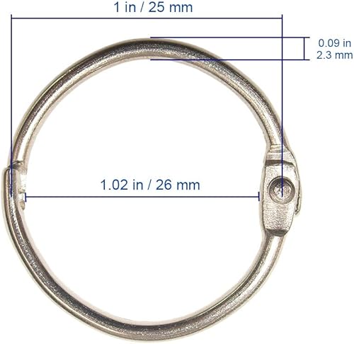 Miniatura 2 de Hyshina Anillos de hojas sueltas de 1 pulgada, paquete de 50 anillos de metal de acero chapado en níquel para tarjetas de índice, tarjetas flash y