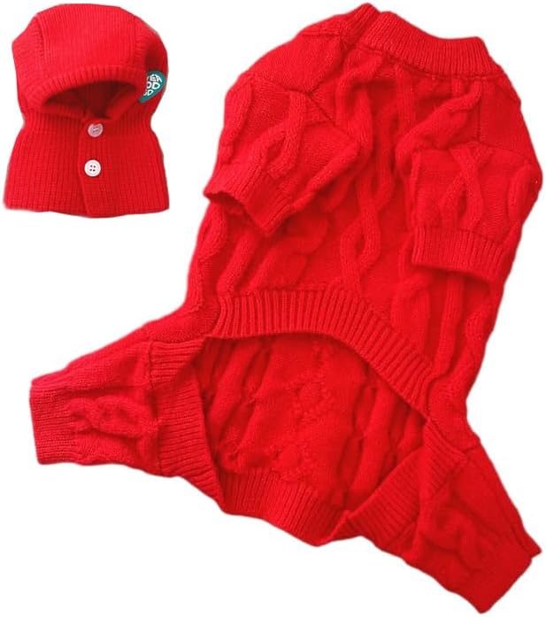 Dog Winter Onesie Sweater Clothes for Pets Warm Hat Coat Medium for Small Dogs Boy Cute Girl Outfits Knitted Sweaters (Red,X-Large)