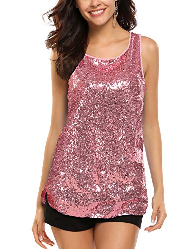 Zeagoo Women's Sleeveless Sparkle Shimmer Camisole Loose Sequined Vest Tank Tops(Pink,S)