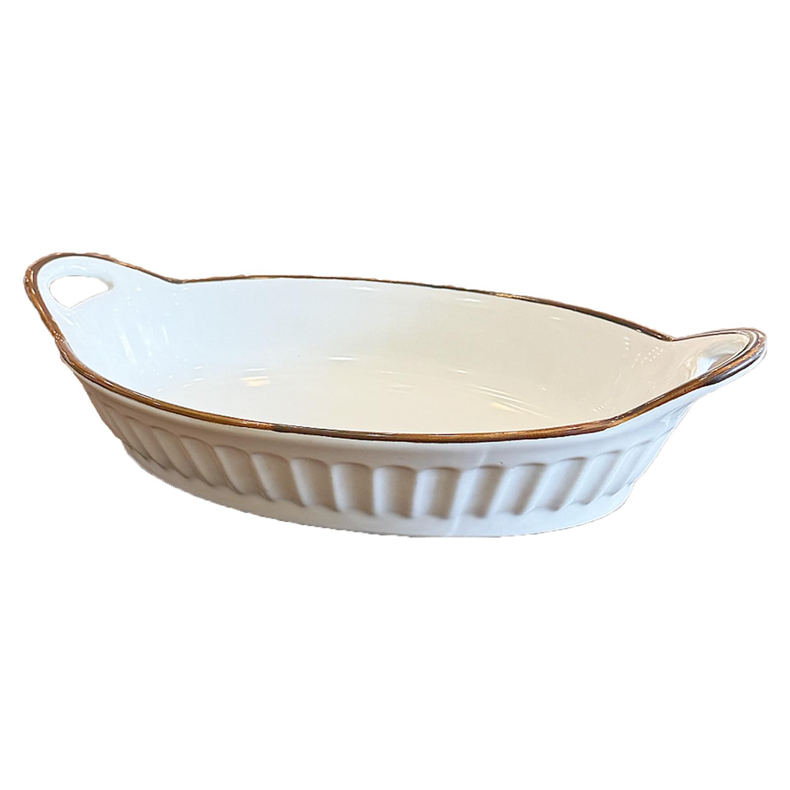 Dxcaicc Lasagne Dish Japanese White Lattice High-Grade Fruit Plate Home Oval Plate Super Large Fish Plate Double-Handled Literary Kiln Baking Tray Quantity Optional,1 Piece