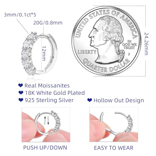 Kosuwo Moissanite Earrings For Women D Color Vvs1,S925 Sterling Silver Hoop Earrings,18K White Gold Plated Lab Created Diamond Earrings Hypoallergenic Huggie Earrings thumb #4