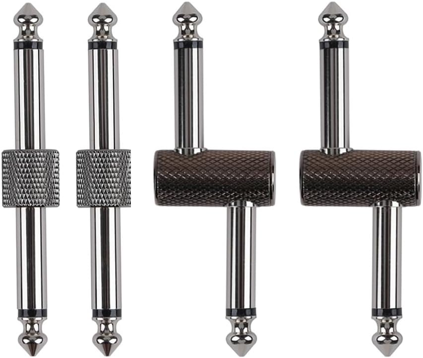 Rayzm Guitar Pedal Patch Connector, 6.35mm (1/4") Effect Pedal to Pedal Coupler, Male to Male Plug Adaptor for Guitar Pedalboard Instead of Patch Cable, Pack of 4 (2 Straight & 2 Z Type)
