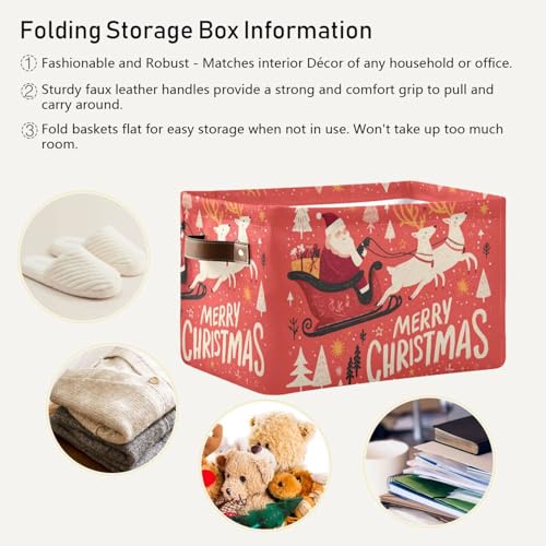 Image of Aslsiy Storage Basket Santa Claus Elk Christmas Tree Nursery Bins Baby Box Canvas Clothes Shelf Basket Laundry Hampers 2 Pcs
