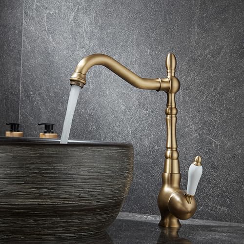 Robinet de bassin rétro en laiton antique pivotant à 360° pour salle de bain
