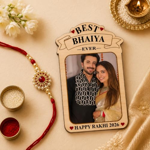 Image of PrintBharat Custom Raksha Bandhan Photo Fridge Magnet MDF with A Free Rakhi (Bhaiya Magnet)