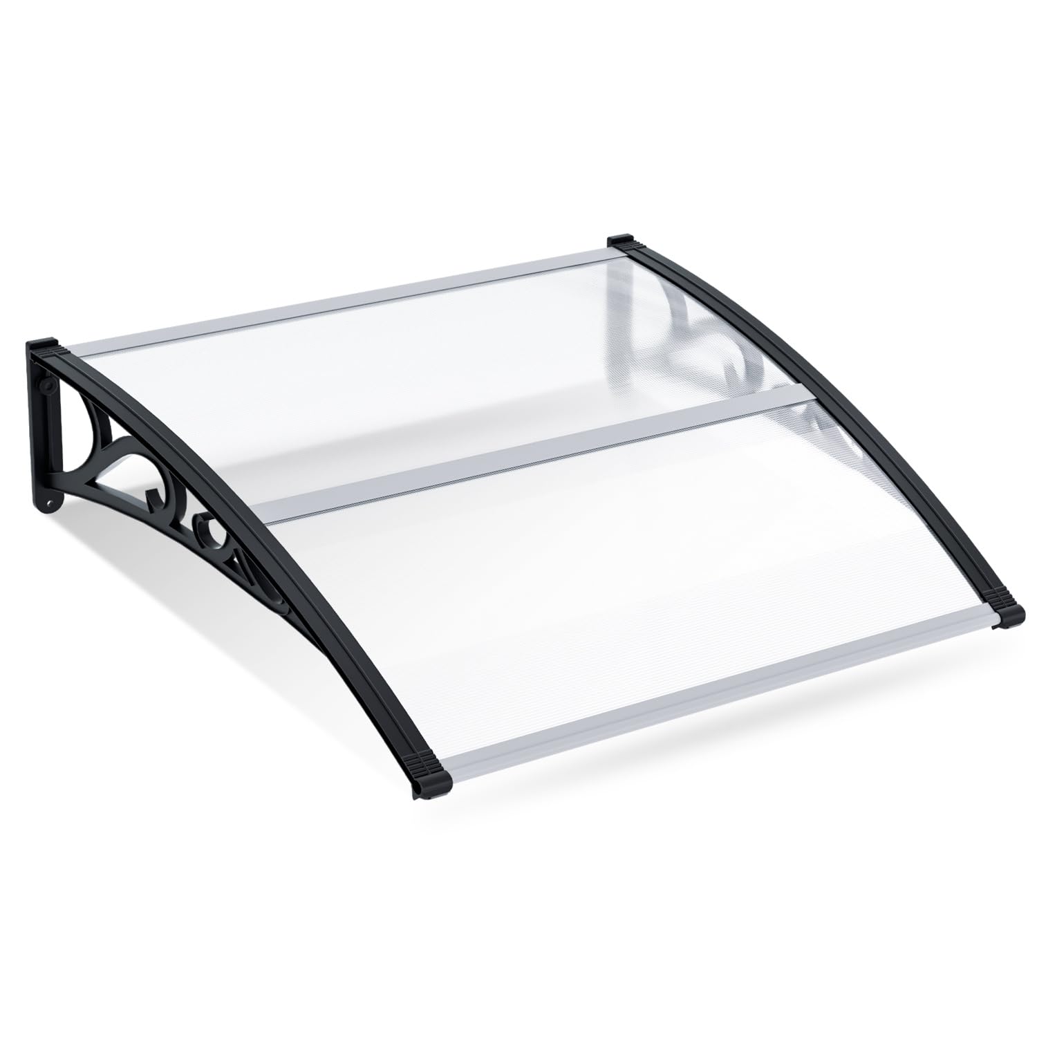 Vordach für Haustür 100x120 cm, Pultbogenvordach aus Transparentem Polycarbonat 5.2 mm mit Aluminiumrahmen, Türdach außen Wetterfest, Regen- Schnee- und UV-Schutz