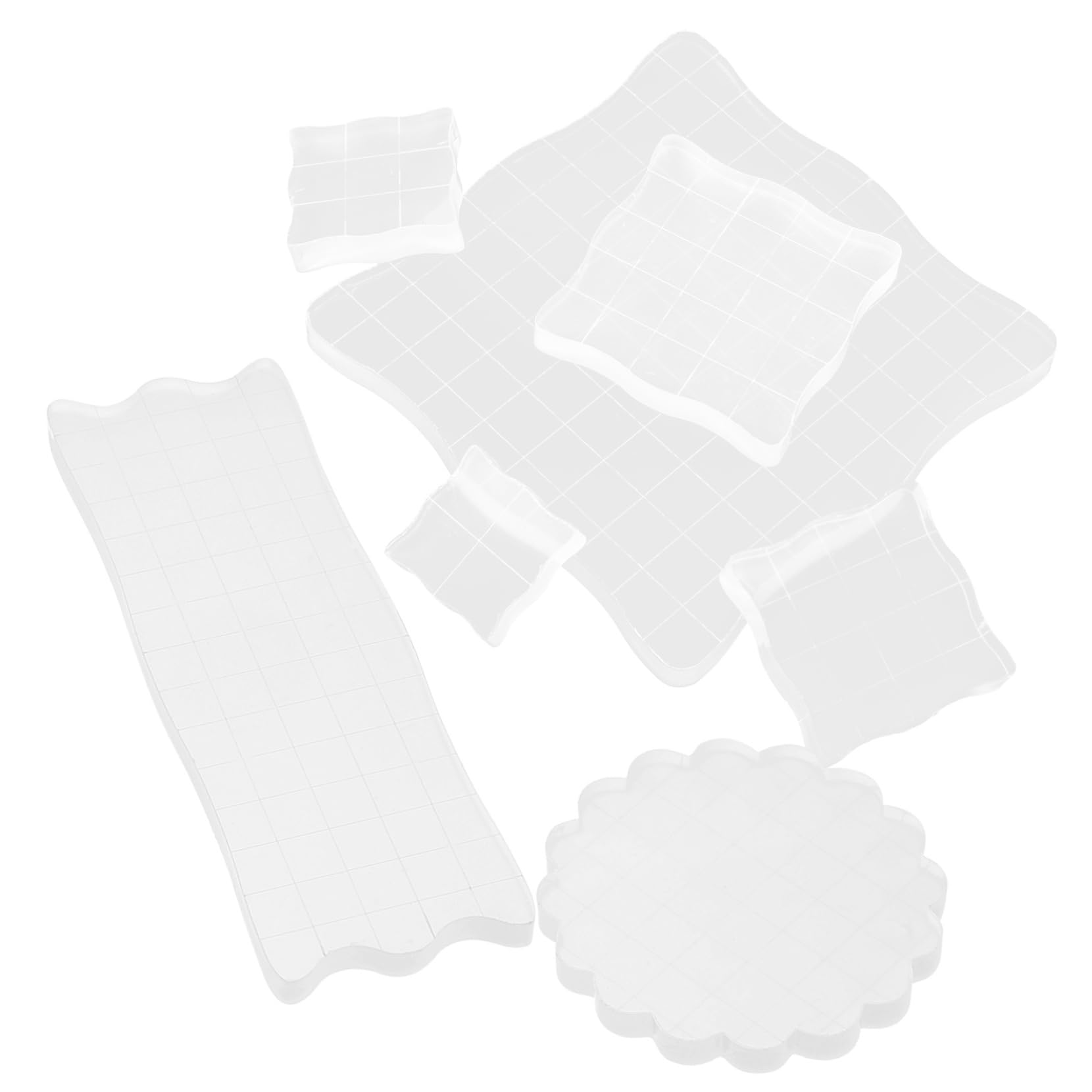 Gogogmee 7Pcs Transparent Acrylic Stamp Block with Grid Lines Durable Clear Stamping Tools for Scrapbooking Journals Invitations and Craft Projects