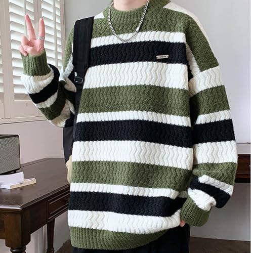 Cambkatl Men's Color Block Knitted Crewneck Sweaters - Cozy Soft Winter Casual Long Sleeve Pullover Wave Texture Sweater Tops3
