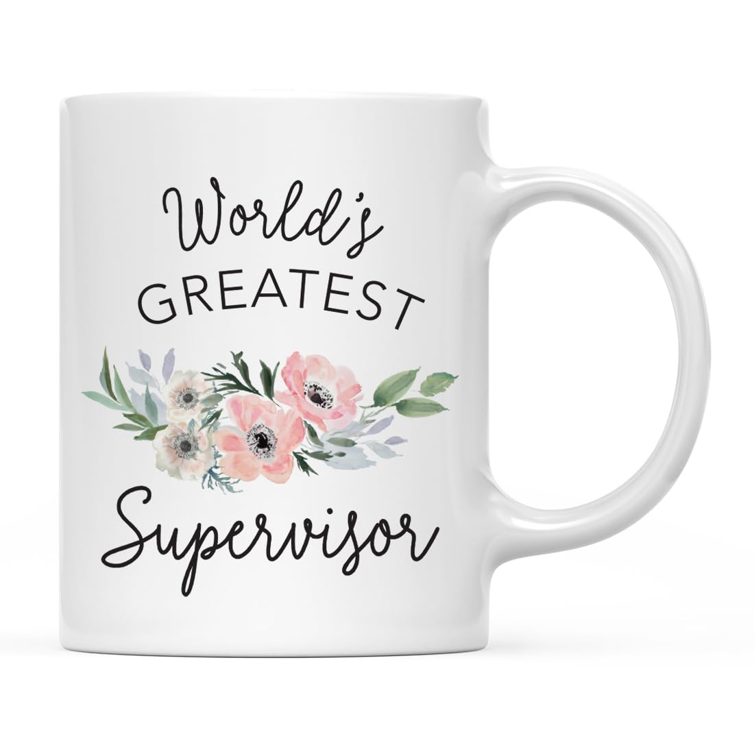 Andaz Press 11oz. Coffee Mug, World's Greatest Supervisor Mug, Bohemian Pink Anemone Floral Flower 1-Pack, Drinking Cup Birthday Christmas Promotion Gift Best Supervisor Mug Supervisor Gifts For Women