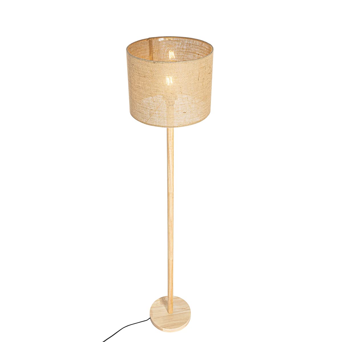 Qazqa rústico Lámpara de pie rural madera pantalla lino natural 32 cm - Mels/Lino Redonda Adecuado para LED Max. 1 x 40 Watt
