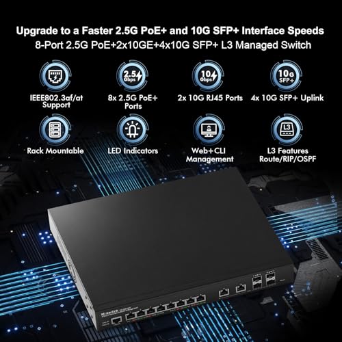 Image of MokerLink 8 Port 2.5 Gigabit PoE Managed Switch, 8x2.5G POE, 2x10G Ethernet, 4x10G SFP+, IEEE8023af /at PoE 120W, Web /CLI L3 Managed, Desktop|Rackmount Network Switch