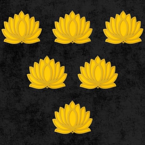Image of ARLICORPING Wooden Lotus Wall Hanging for Festive Decoration - Diwali, Ganpati, Pooja Room, Mandir, Living Room, Door, Hall, Entrance, Spiritual Decor (Lotus + Bell-Yellow, Pack of 6)