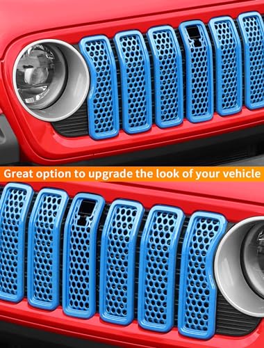Image of Savadicar Front Grill Inserts with Camera Slot for 2024+ Jeep Wrangler JL 4XE & Gladiator - Elevate Your Wrangler's Aesthetics with Mesh Grille Cover Guard, Exterior Trim Accessories, 7PCs, Baby Blue