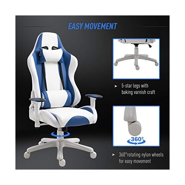 Vinsetto LED Light Racing Chair Ergonomic PU Leather Thick Padding High Back w/Removable Pillows Adjustable Height 5 Wheels 360° Swivel Rocking Gaming Chair - Image 9