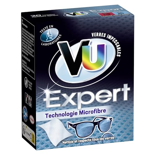 VU Expert - Nettoyant Optique - Lingettes Nettoyantes Lunettes Microfibre -20 Lingettes