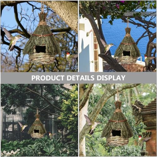 Azonee Bird Nest Straw Rope Woven House For Outside Birds Warm Aquatic Natural Pine Needles Gardening Decor