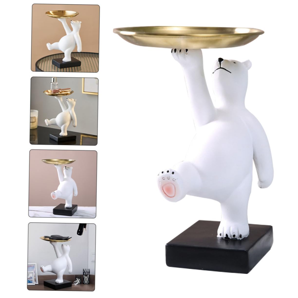 Bandeja Organizadora Decorativa de Oso Blanco en Resina y Hierro