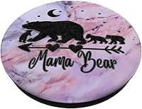 Vista 2 de Black Mama Bear and Three Cubs On Pink Gray Blue PopSockets PopGrip: agarre intercambiable para teléfonos y tabletas