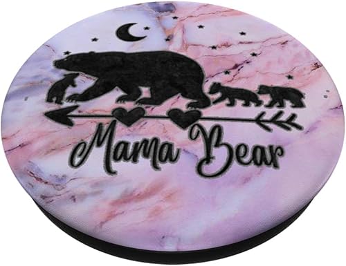 Miniatura 2 de Black Mama Bear and Three Cubs On Pink Gray Blue PopSockets PopGrip agarre intercambiable para teléfonos y tabletas