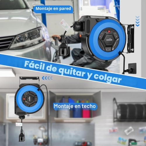 Miniatura 4 de Enrollador De Cable Automático Con Soporte Profesional 15 M 2m Enrollador Retráctil Montado Pared Y Techo 1500 W 3000 W Carretes De Cable Automática Giratorio 180 Nivel De Protección Ip44