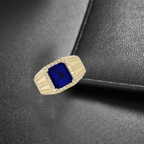 10K 14K 18K Solid Gold Men's Sapphire Gemstone Ring with Moissanite/Diamond Real Gold 2-6 Carat Blue Sapphire Engagement Ring Wedding Band Ring for Husband Men Dad Fathers Day Anniversary Size 4-163