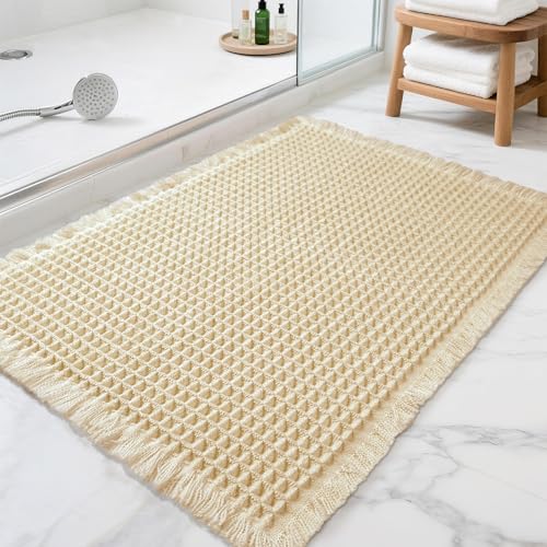 Lunofox Waffle Rugs, Ultra Soft Waffle Weave Runner Mat, Beige, 17x24 Inch