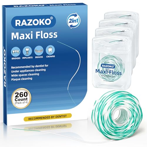 Hilo Dental con Enhebrador para Brackets, Implantes y Puentes - 260uds Sabor Menta, Cera 2 en 1, Fibra Esponjosa 840D, Limpieza Profunda