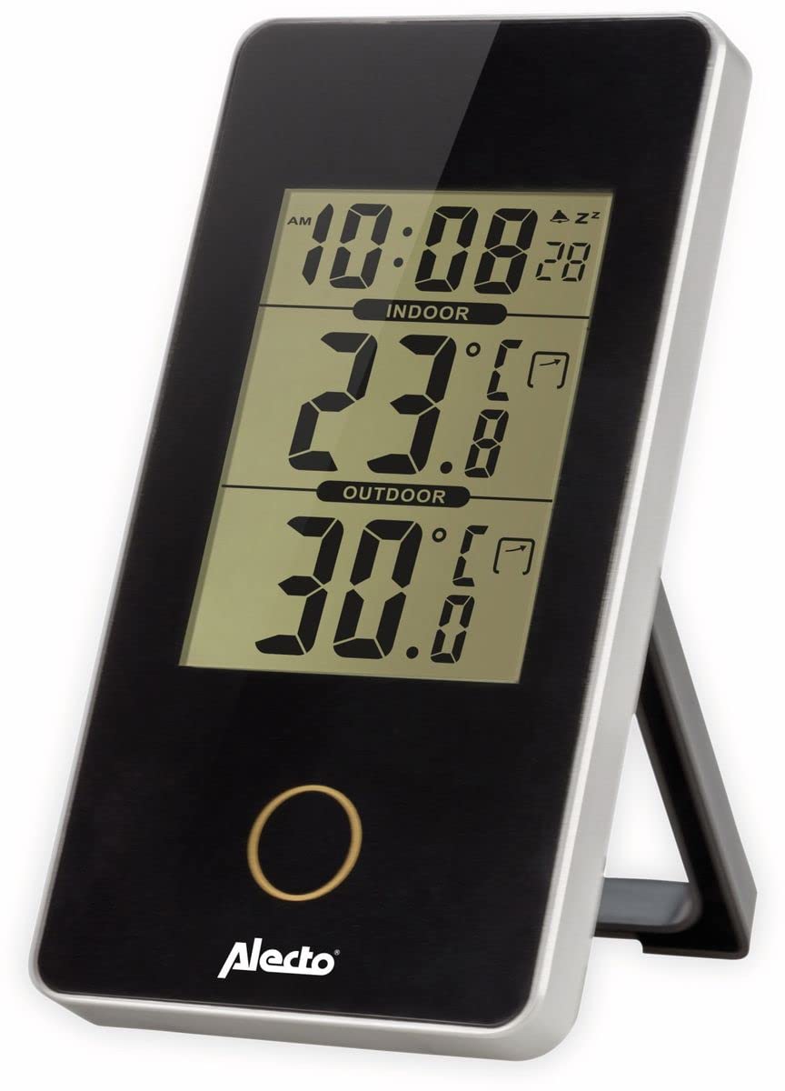 Alecto WS-150 Digitales Innen-Außen-Thermometer - Speichert Höchst- und Tiefstwerte - Datum und Uhrzeit - Wecker mit Schlummerfunktion - schwarz