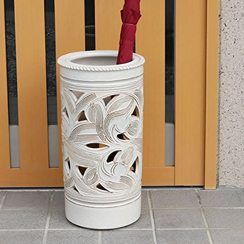 信楽焼 白唐草透かし彫り傘立て しがらき焼 笠立て 陶器 おしゃれ kt-0161(白)