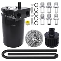 HISports Oil Catch Tank 350ml Aluminium Kraftstofftank Kann Öl Lagertank-mit Luftfilter Schlauch Ersatzteile Zubehör Universal Auto Öl Lagertank (Schwarz)