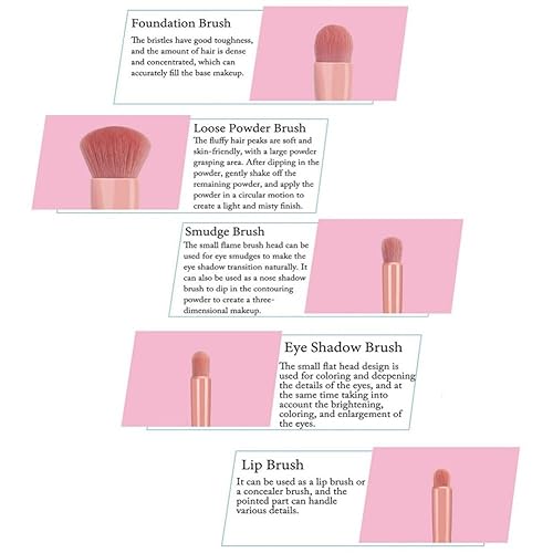 Miniatura 4 de Juego de brochas de maquillaje de viaje, 5 piezas, kit de brochas de maquillaje sintéticas de alta calidad con estuche y espejo, kit de brochas de