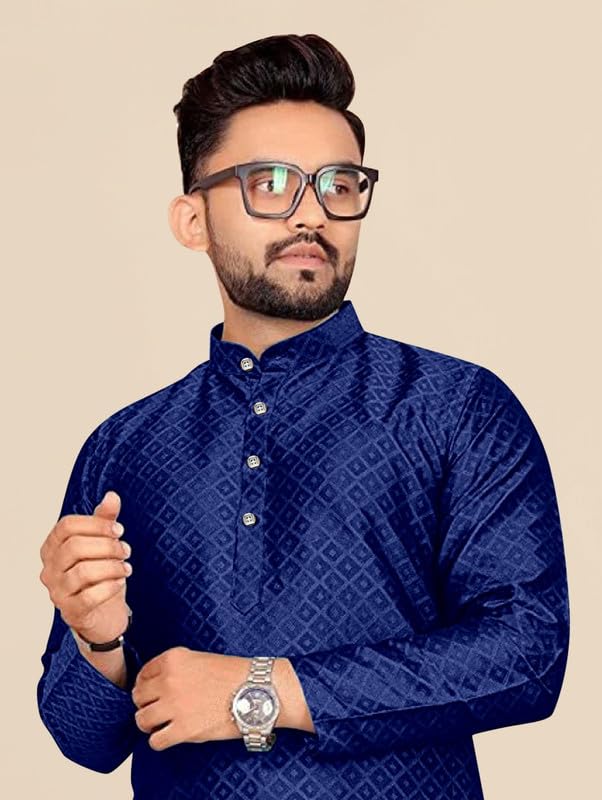 Image of Mens Self Design Cotton Silk Kurta Pyjama Set